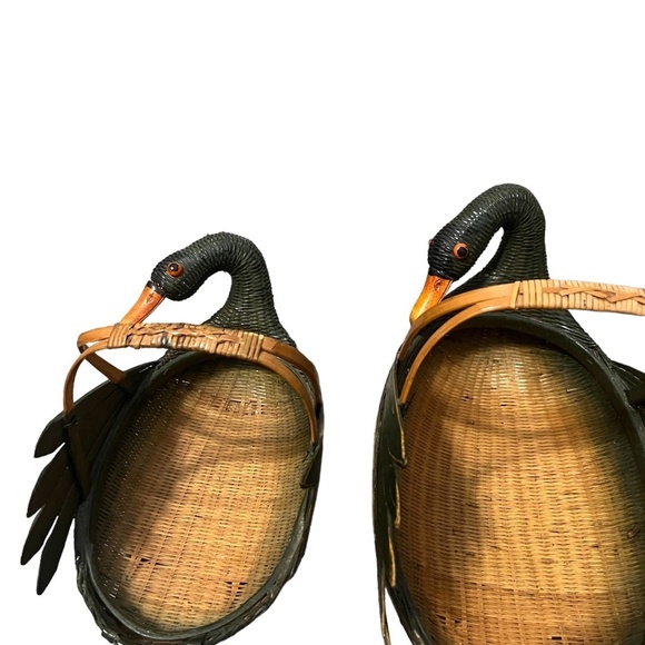 Set of 2 Vintage Large And Small Zhejiang Wicker Rattan Duck Mallard Goose - Picture 9 of 11